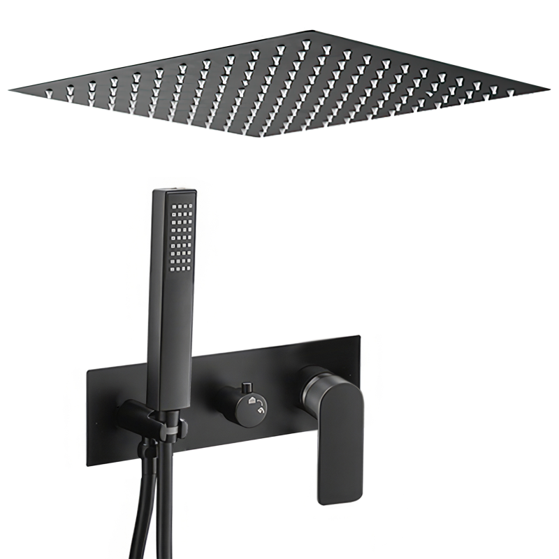 Ducha encastrada a ras de techo negra mate monomando