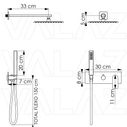 Ducha empotrada cuadrada monomando dorado cepillado