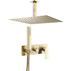 Ducha empotrada cuadrada monomando dorado cepillado a techo