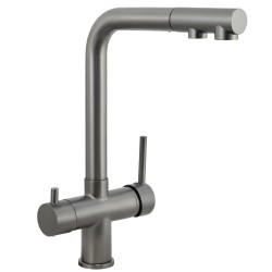 Grifo de cocina monomando 3 vías redondo  con osmosis  y extraíble en gun metal serie Vernisa