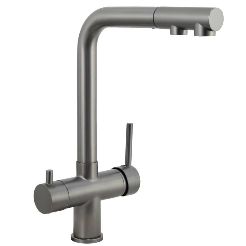 Grifo de cocina monomando 3 vías redondo  con osmosis  y extraíble en gun metal serie Vernisa