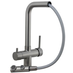 Grifo de cocina monomando 3 vías redondo  con osmosis  y extraíble en gun metal serie Vernisa