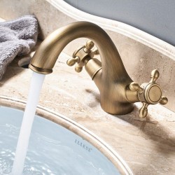 Grifo lavabo retro dorado  envejecido bimando